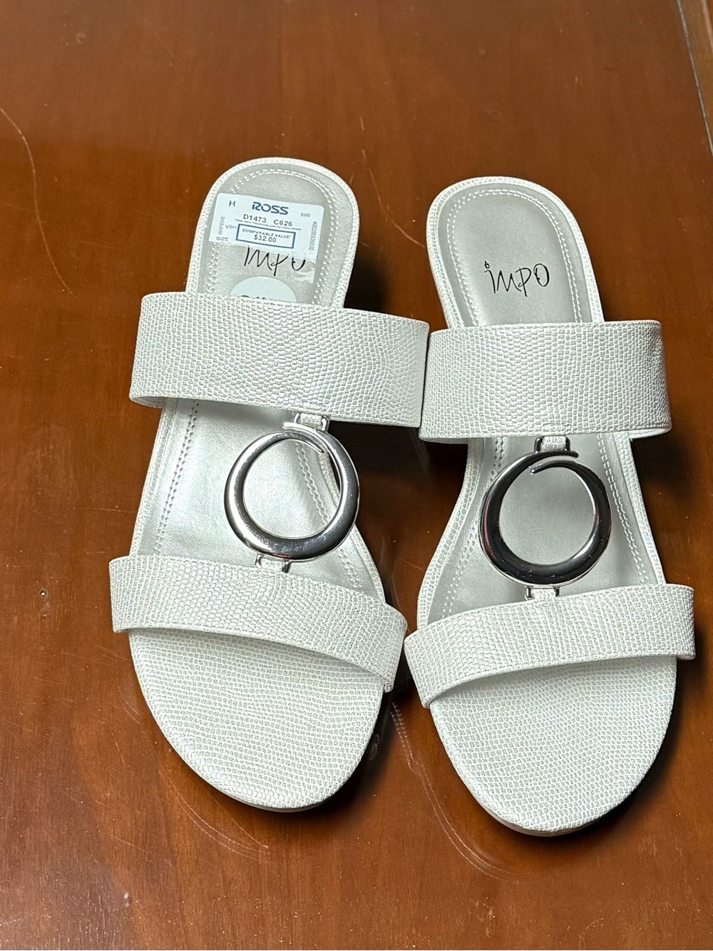 Impo Cream Slide Sandals with Silver Circle Accent